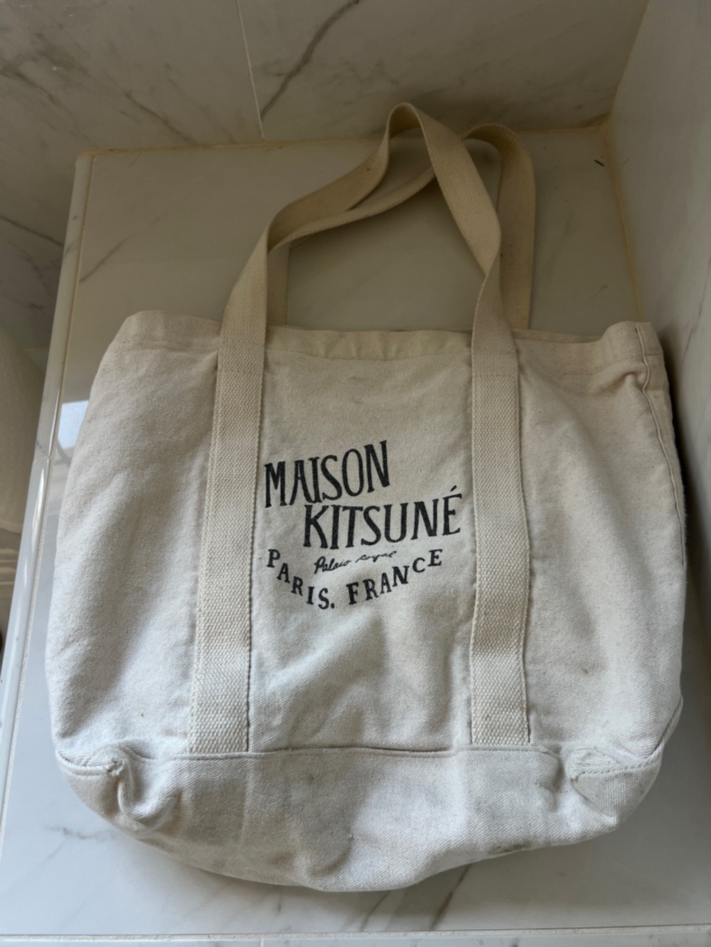 MAISON KITSUNÉ Natural Canvas Tote with Interior Patch Pocket